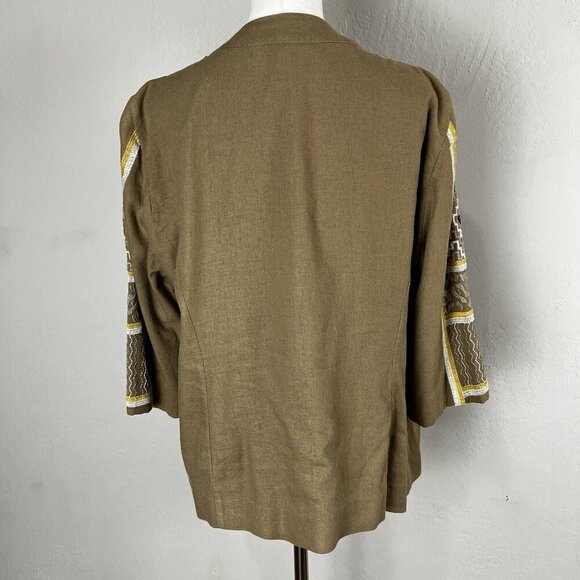 Chico's Linen Blend Jacket Beaded Embroidered Lined Boho 3/4 Sleeve Tan‎ Size 2 - Picture 6 of 12